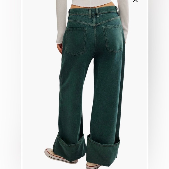 NWOT Free People|| Final Countdown Cuffed Wide Leg Jeans Luke green, Size 24 - Picture 3 of 9